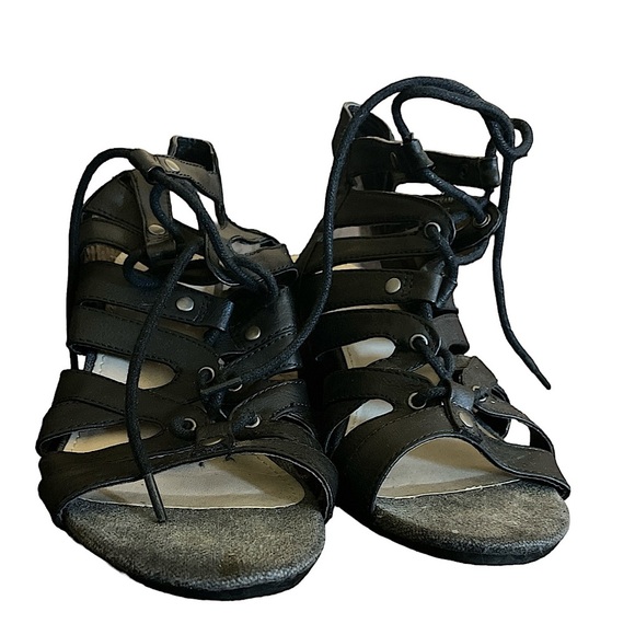 K STUDIO WOMENS SIZE 6 BLACK HIGH WEDGE SANDALD - Picture 8 of 9